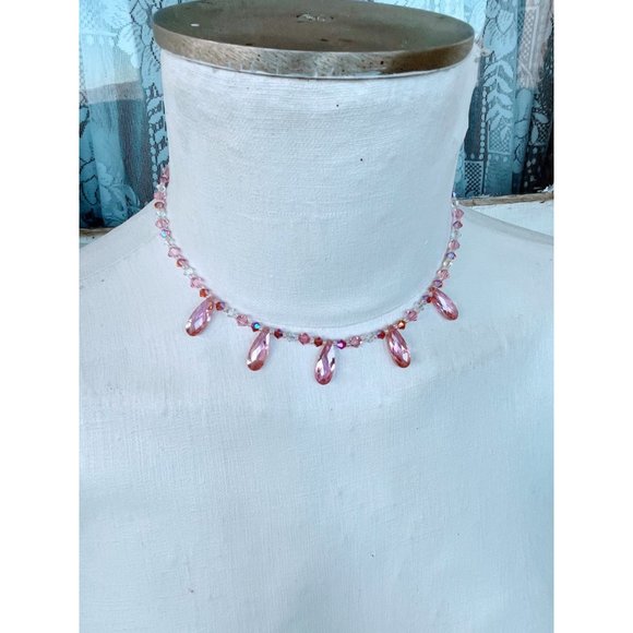 Sterling Silver Pink AB Glass Bead Necklace earrings Set - Picture 9 of 11